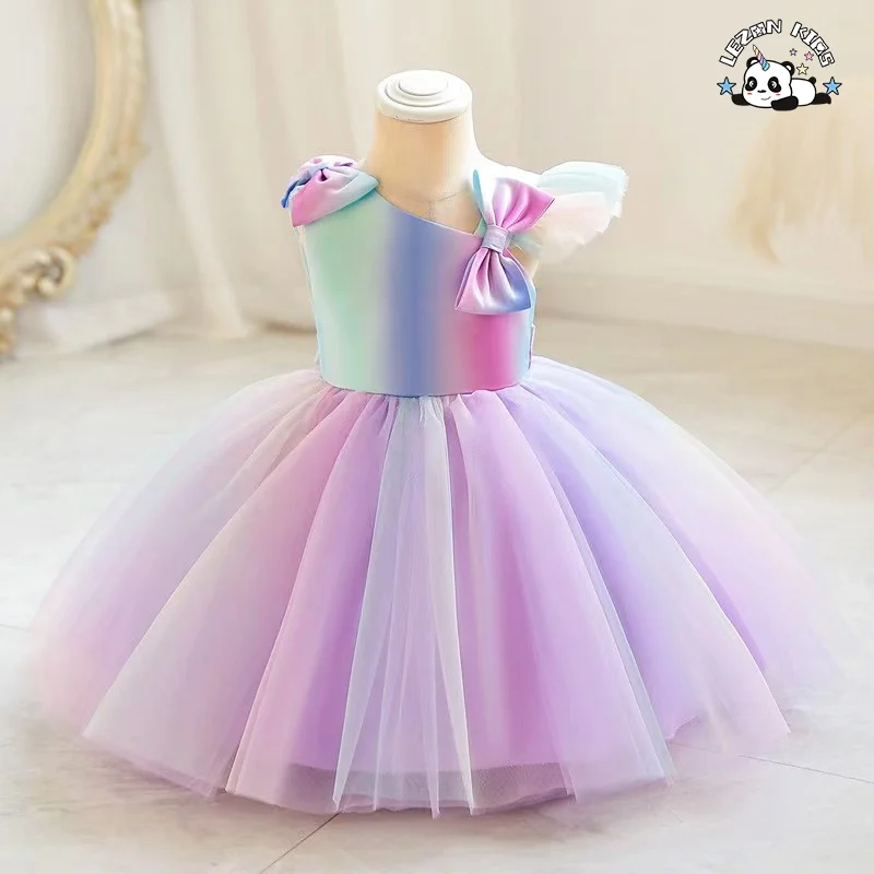 LEZONKIDS - Vestidos de festa personalizáveis para meninas, sem mangas, cor de arco-íris, para o verão, princesa